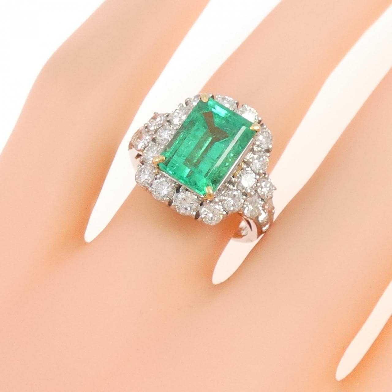 PT900/K18YG エメラルド リング 3.87CT コロンビア産