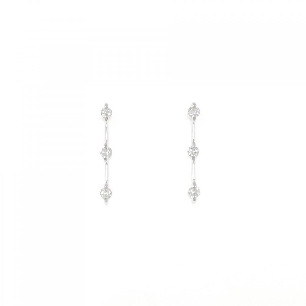 K18WG スリーストーン ダイヤモンド ピアス 0.20CT