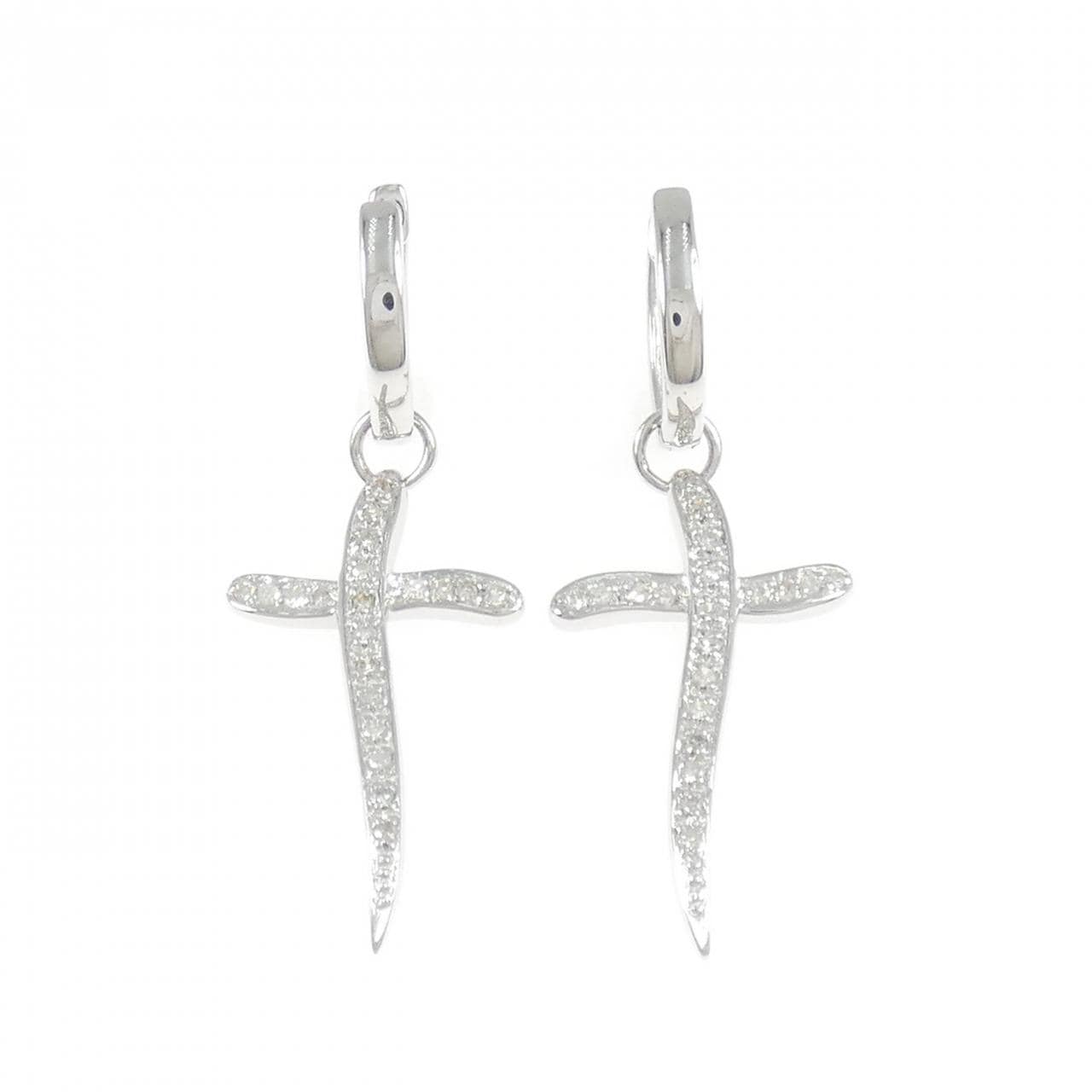 K18WG 2WAY クロス ダイヤモンド ピアス 0.25CT