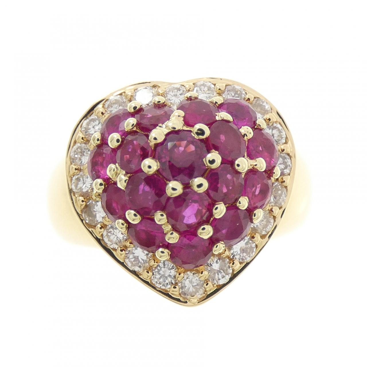 K18YG ハート ルビー リング 1.64CT
