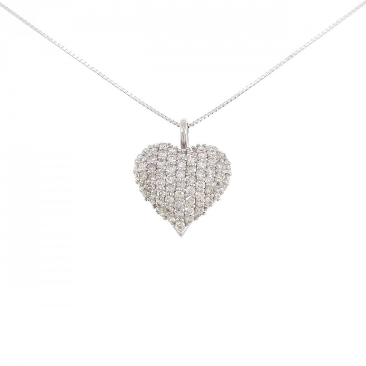 K18WG パヴェ ハート ダイヤモンド ネックレス 1.00CT