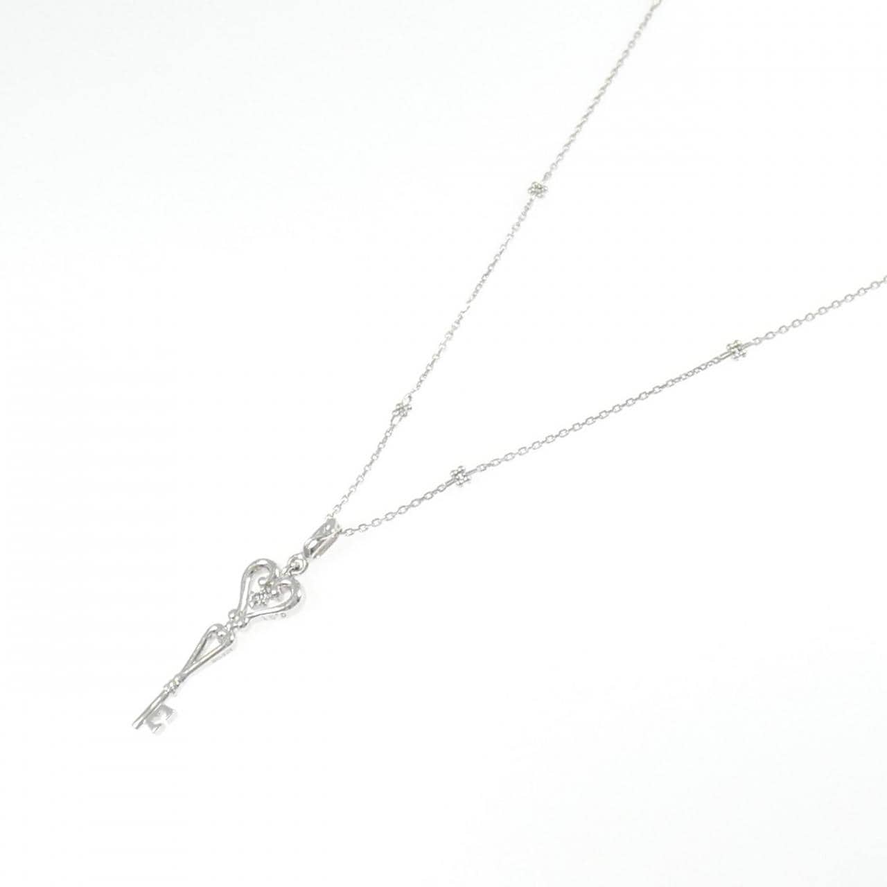 K18WG キー×ハート  ダイヤモンド ネックレス 0.01CT