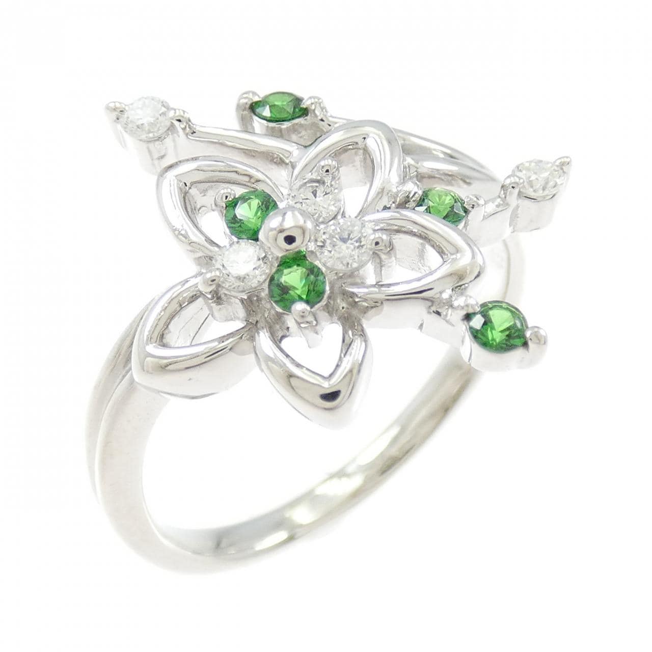 PT900 フラワー グリーンガーネット リング 0.168CT