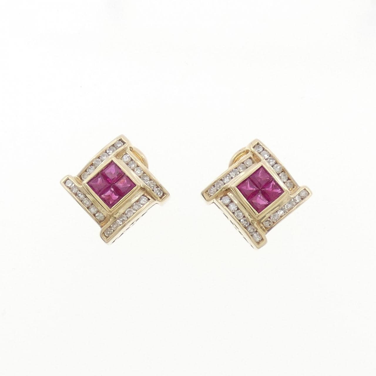 10KYG/14KYG/K18YG紅寶石耳釘