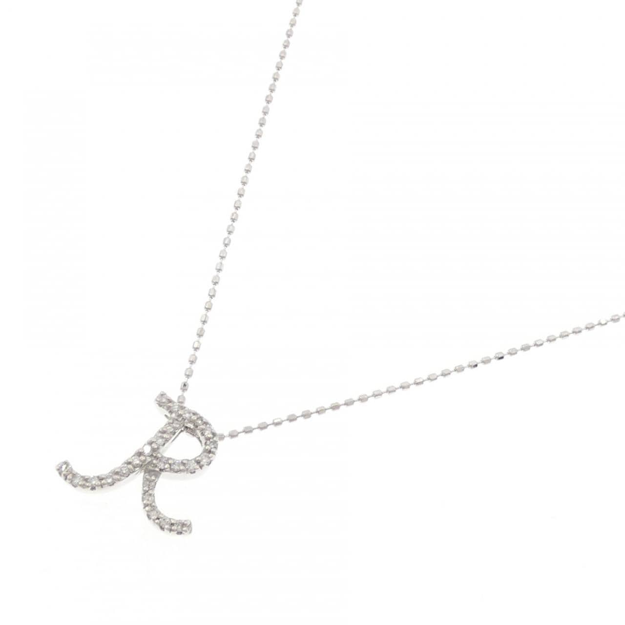 K18WG イニシャルR ダイヤモンド ネックレス 0.13CT