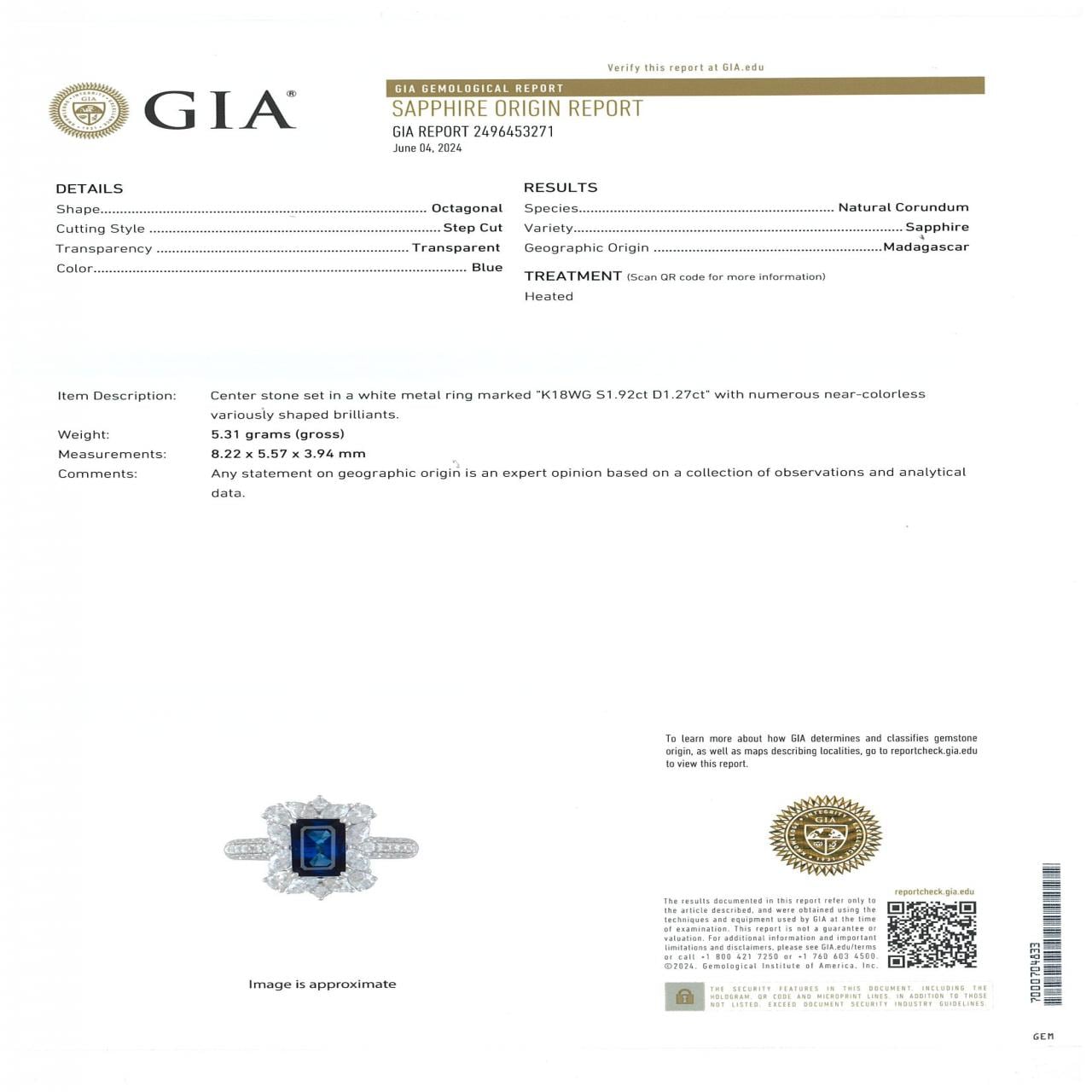 K18WG Sapphire Ring 1.92CT Madagascar