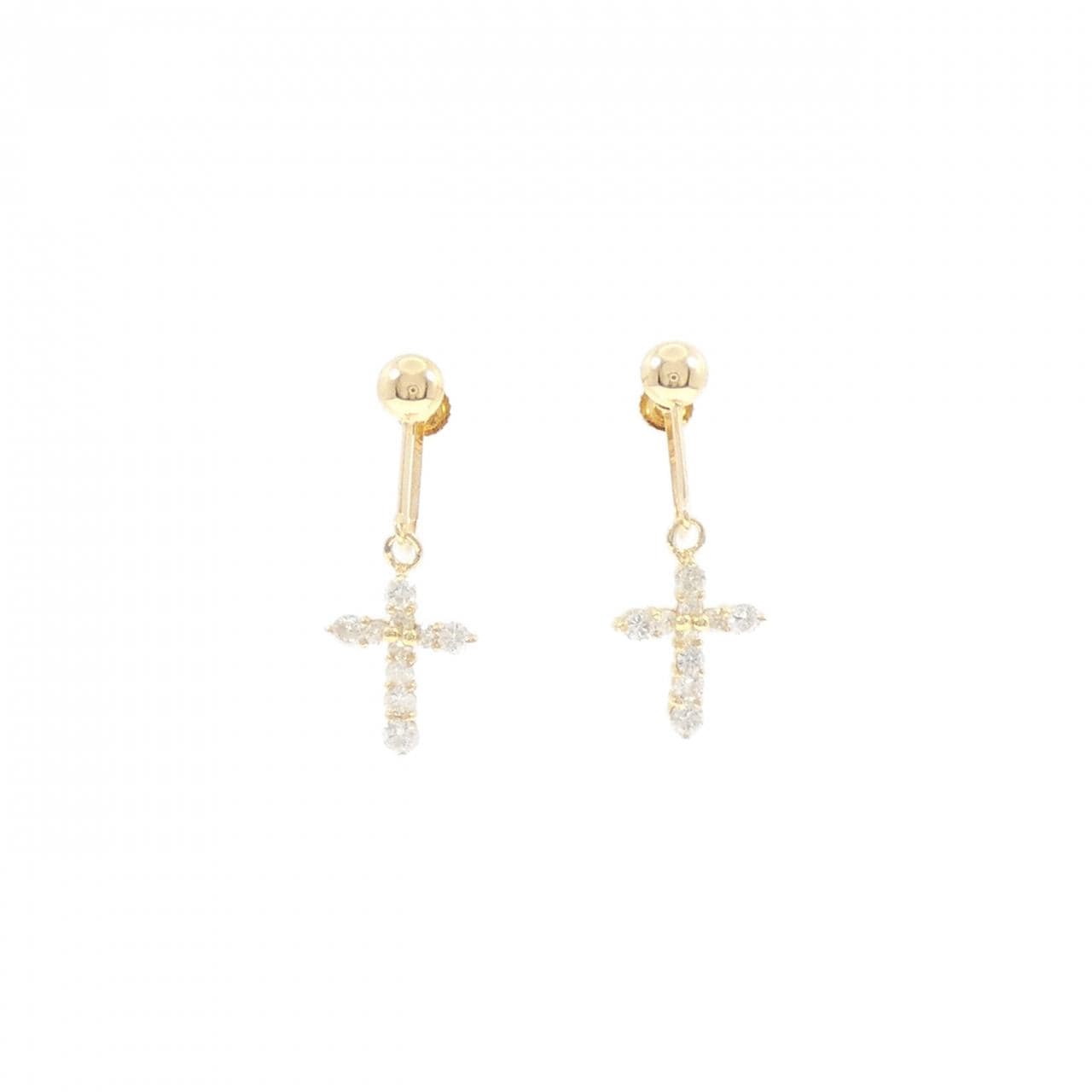K18YG クロス ダイヤモンド イヤリング 0.50CT