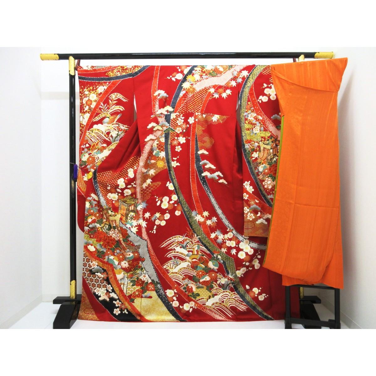 振袖　友禅金彩加工　刺繍入り　きもの・長襦袢　２点セット
