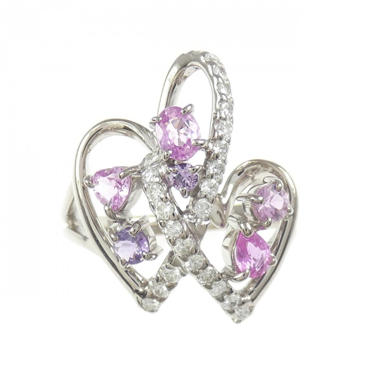 K18WG ハート サファイヤ リング 0.78CT