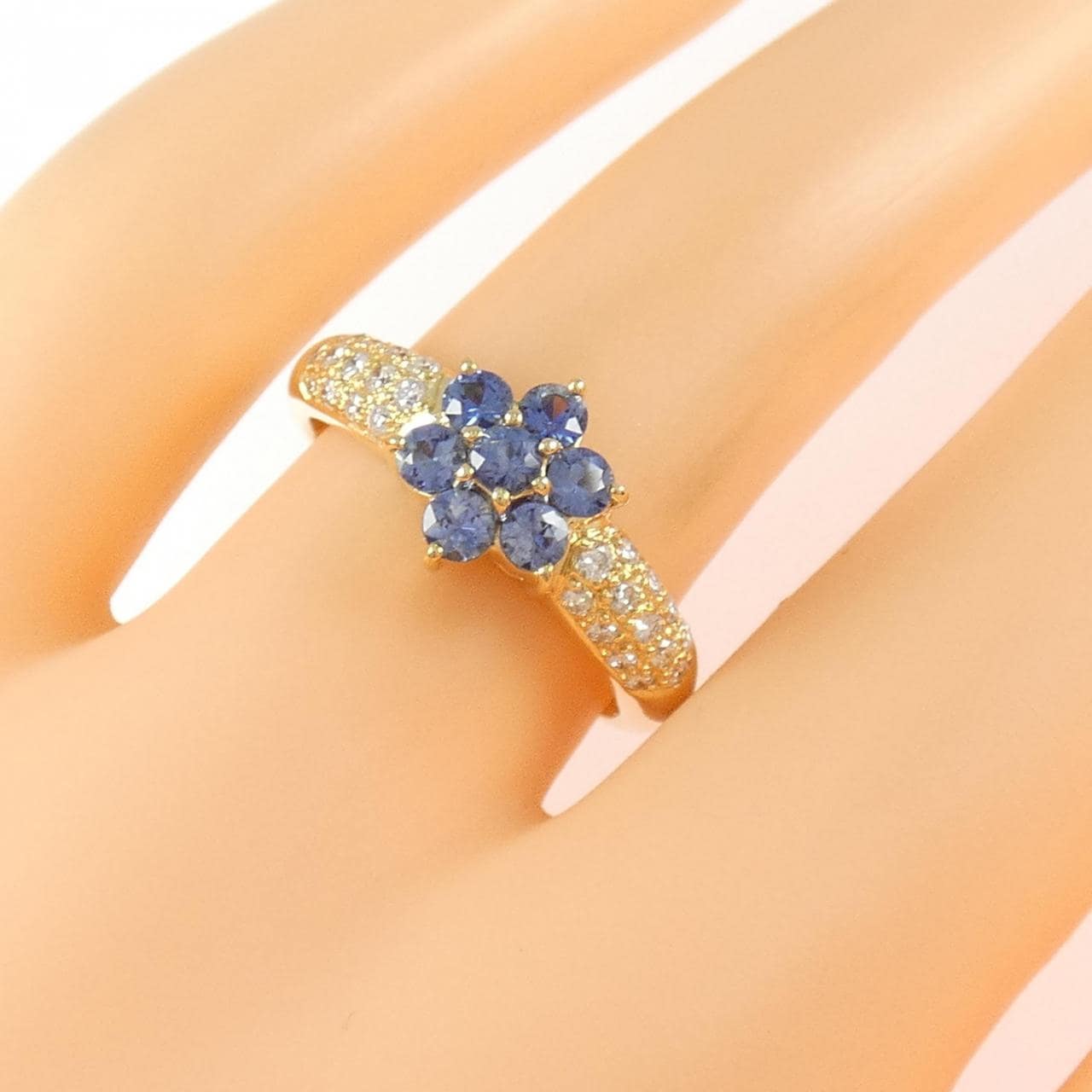 K18YG フラワー サファイヤ リング 0.50CT