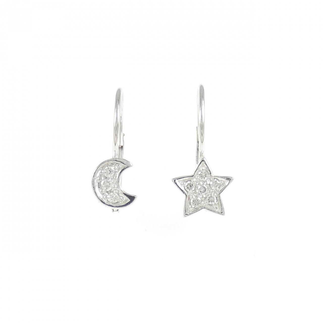 PT900 ムーン×スター ダイヤモンド ピアス 0.06CT