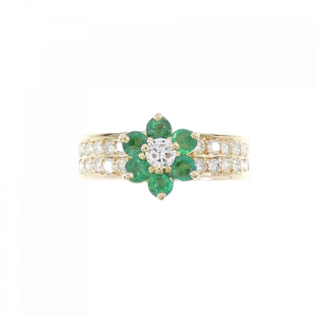 18KYG Flower Emerald Ring 0.51CT
