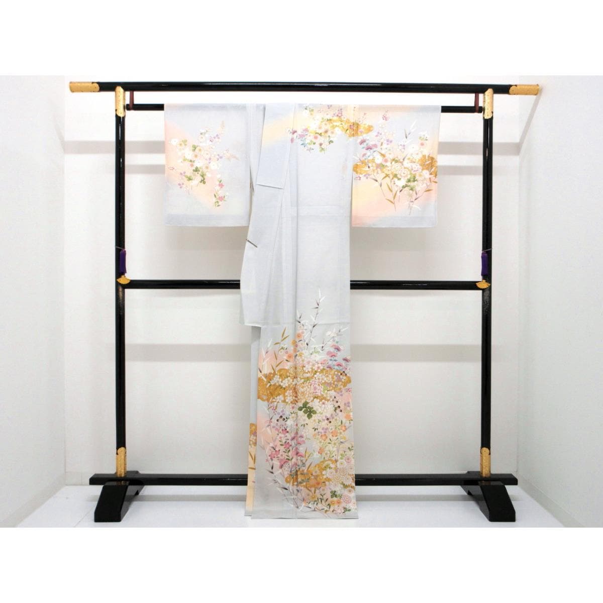 【未使用品】単衣　駒絽訪問着　友禅金彩加工　刺繍入りボカシ染