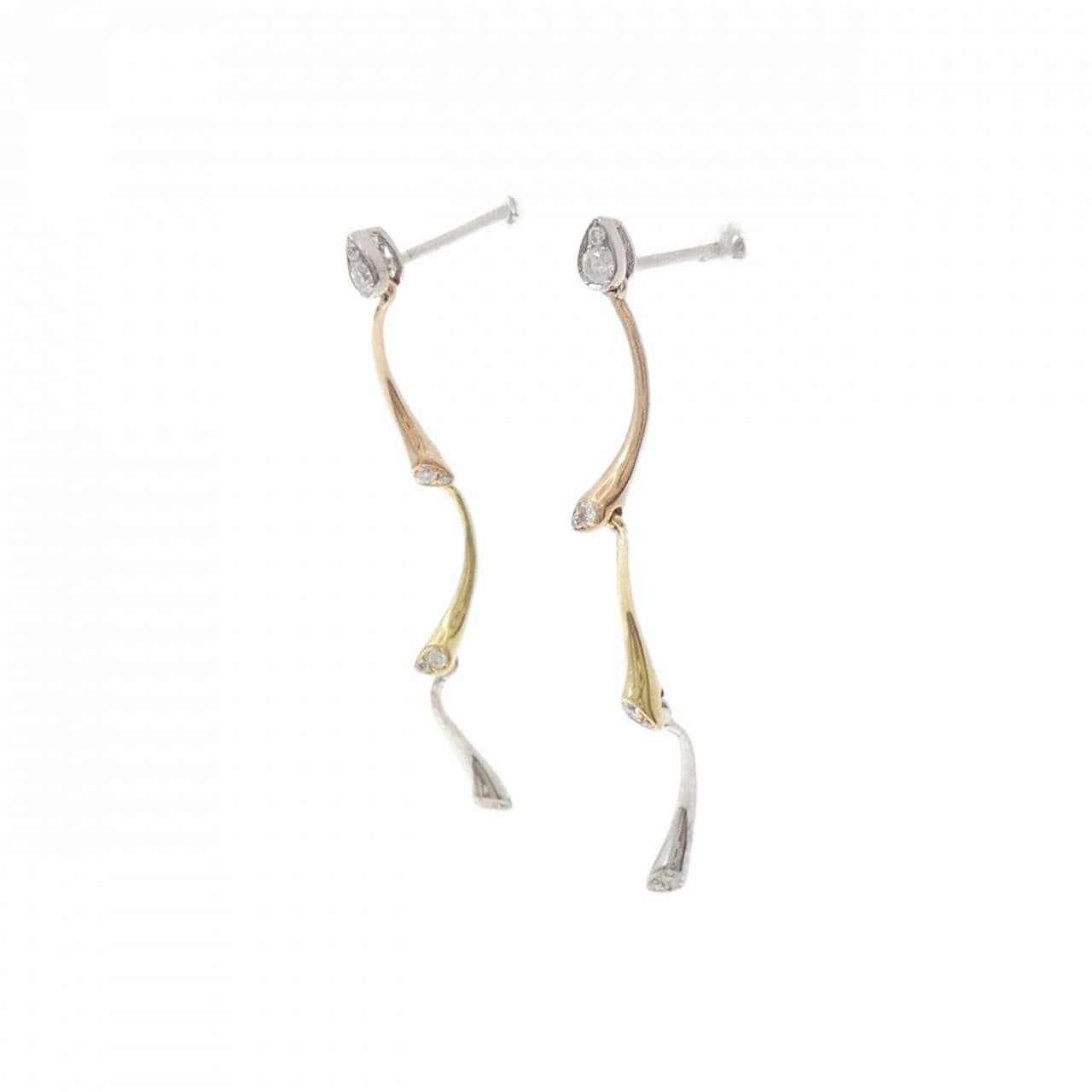 K18スリーカラー ダイヤモンド ピアス 0.10CT