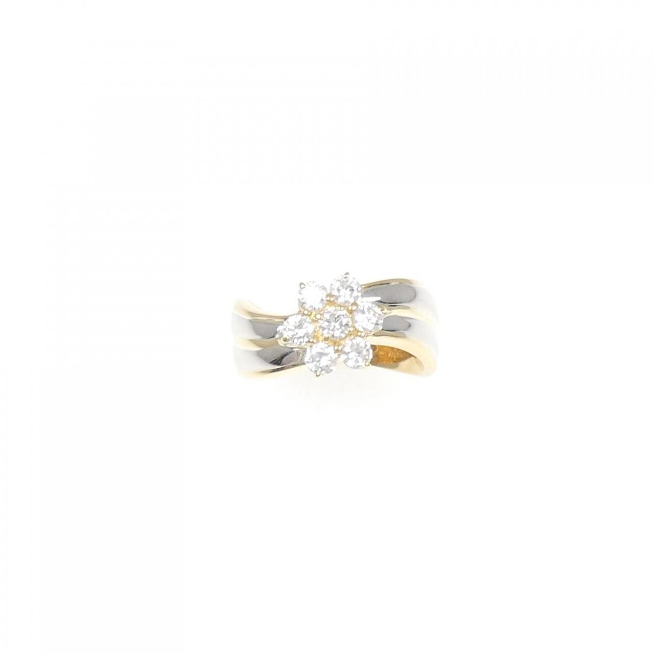 K18YG/PT フラワー ダイヤモンド リング 0.59CT