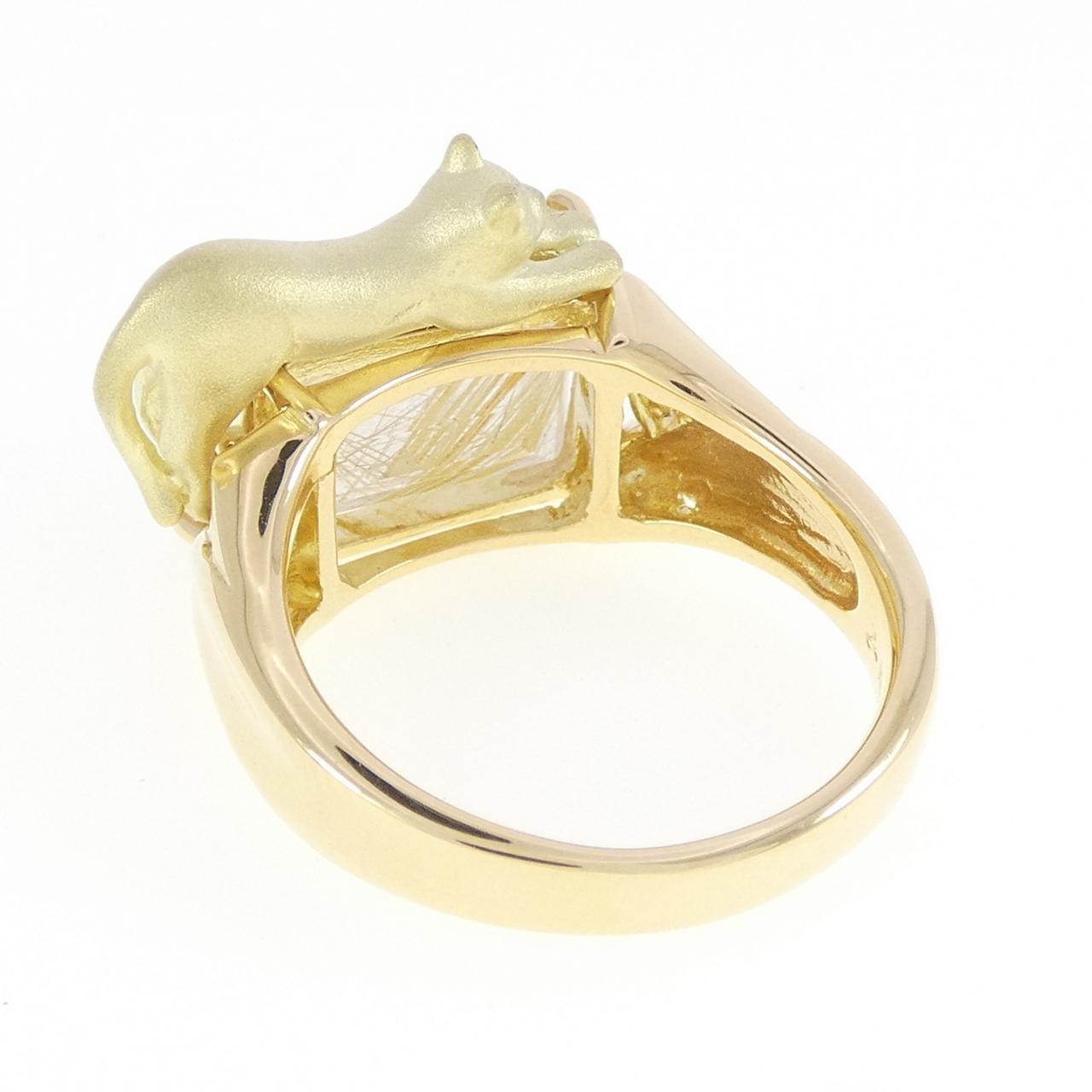K18YG キャット ルチルクオーツ リング 7.00CT