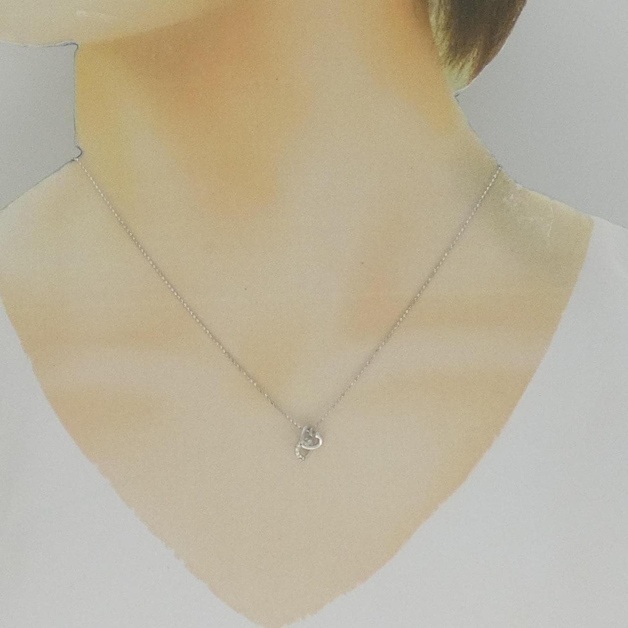 K18WG ハート ダイヤモンド ネックレス 0.04CT