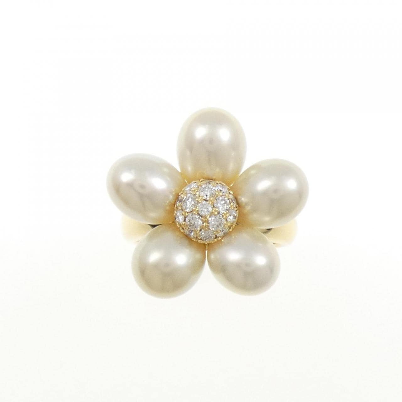 K18YG フラワー 白蝶パール リング