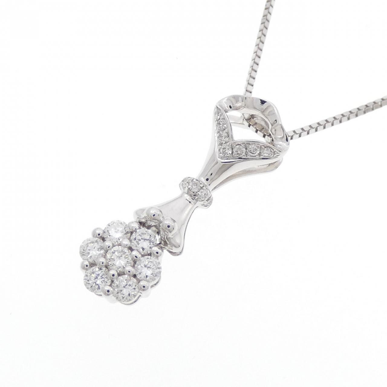 K18WG フラワー ダイヤモンド ネックレス 0.18CT