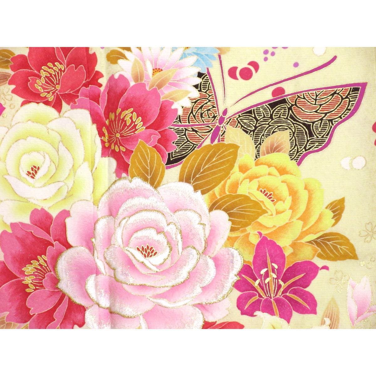 【未使用品】振袖　友禅金彩加工　刺繍入りボカシ染