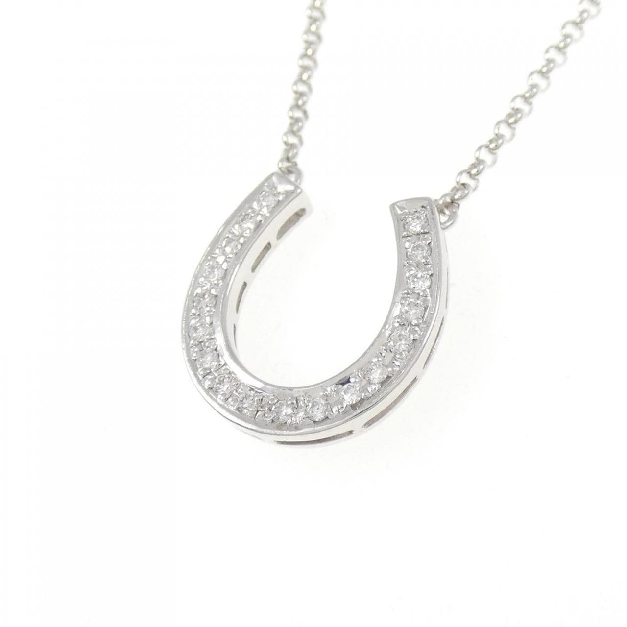 K18WG ホースシュー ダイヤモンド ネックレス 0.10CT