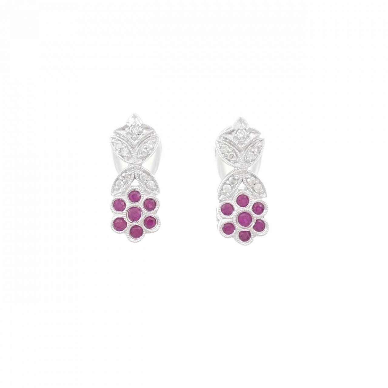 K18WG フラワー ルビー ピアス/イヤリング 0.50CT