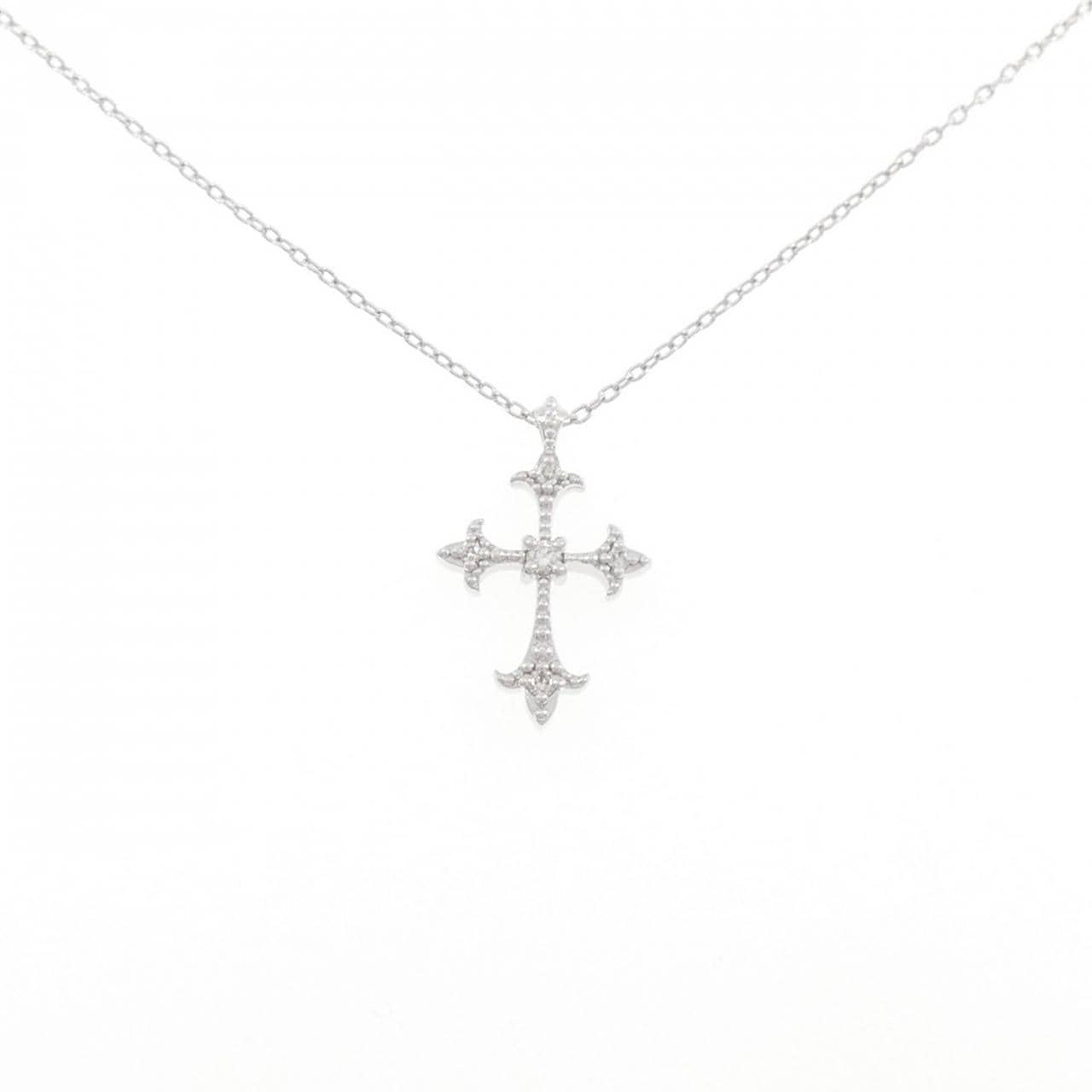 K10WG クロス ダイヤモンド ネックレス 0.04CT