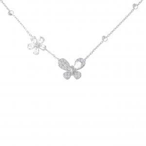 K18WG バタフライ?フラワー ダイヤモンド ネックレス 0.88CT