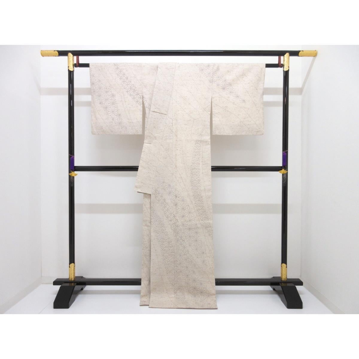 訪問着　紬織　ぜんまい入り　刺し子　身幅Ｌ寸