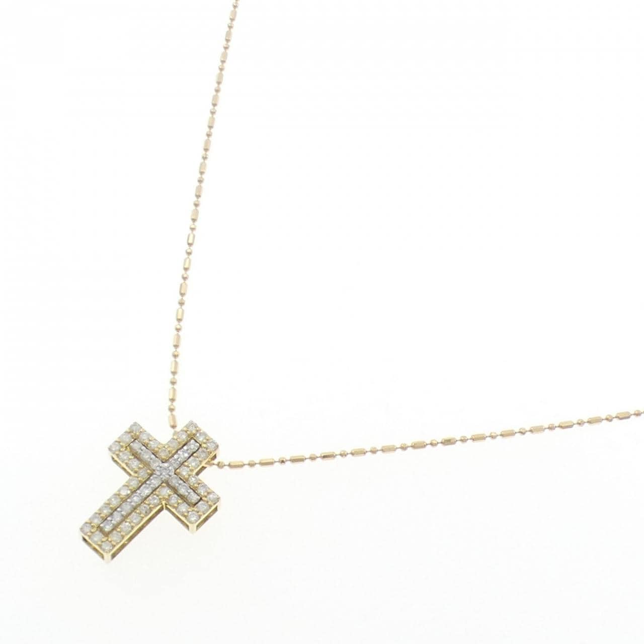 K18YG/K18WG クロス ダイヤモンド ネックレス 0.38CT
