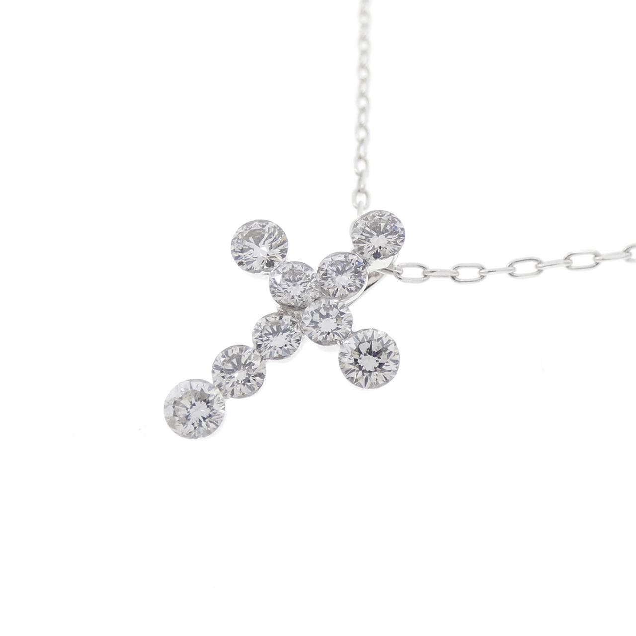 K18WG クロス ダイヤモンド ネックレス 0.40CT