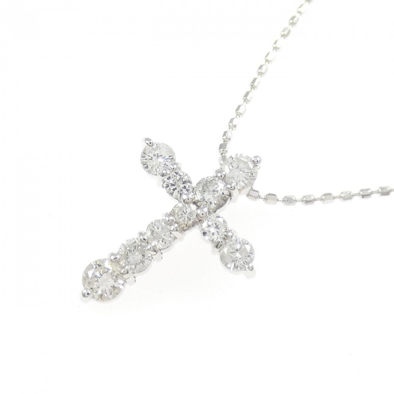 K18WG クロス ダイヤモンド ネックレス 0.50CT