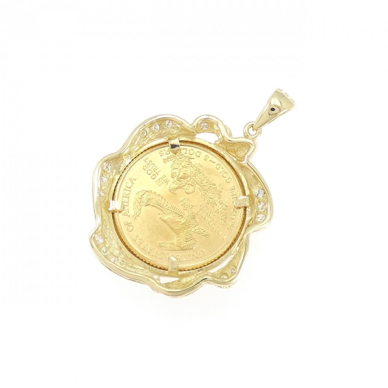 18KYG(枠) ダイヤモンド コイン ペンダント