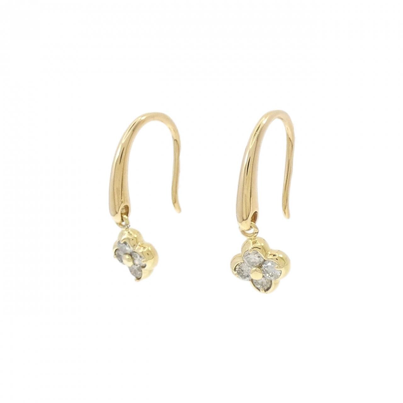 K18YG フラワー ダイヤモンド ピアス 0.20CT