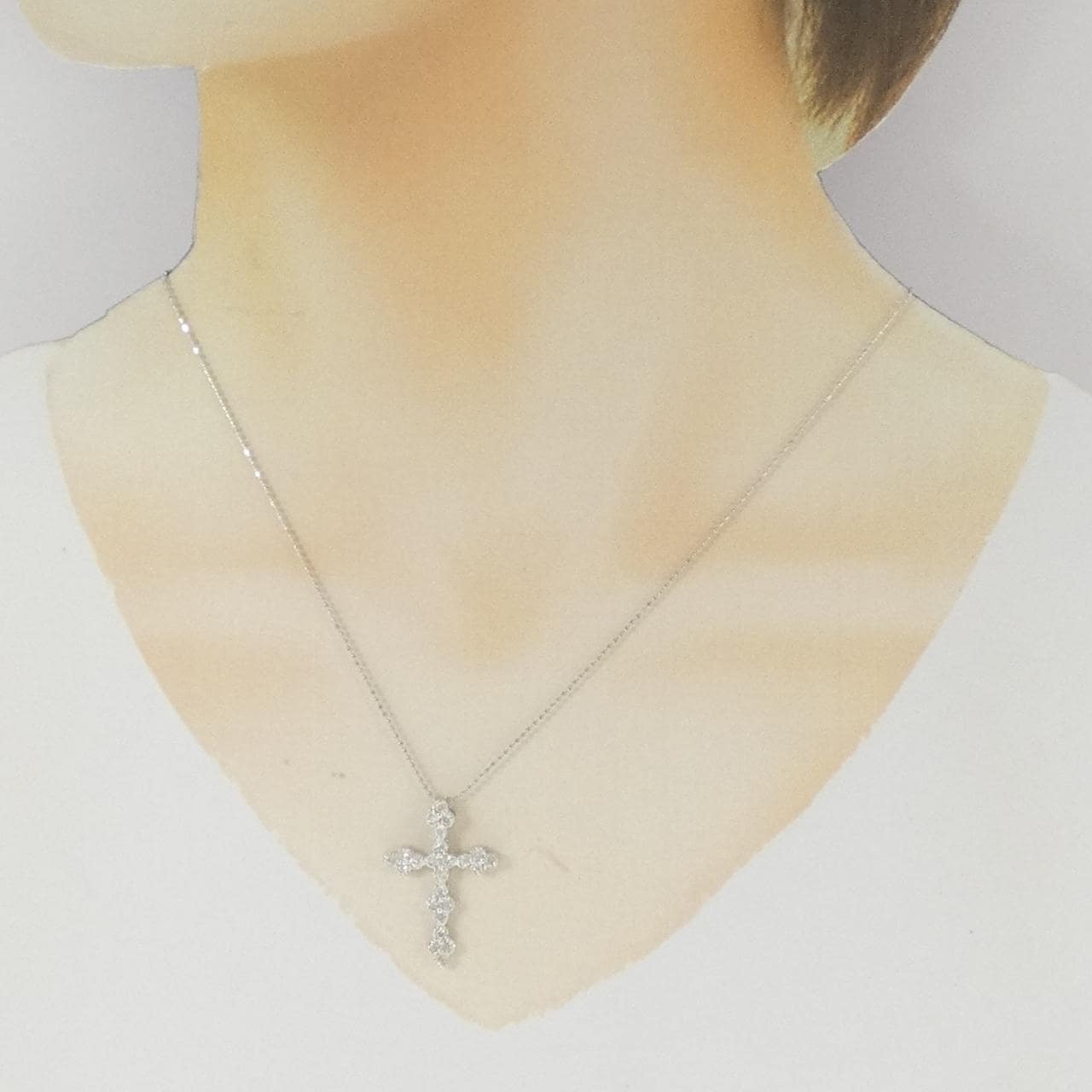 K18WG クロス ダイヤモンド ネックレス 0.52CT