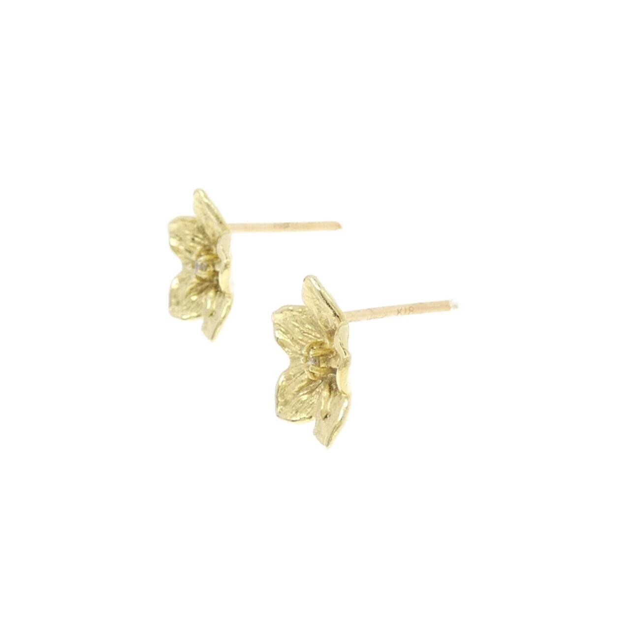 K18YG フラワー ダイヤモンド ピアス 0.02CT