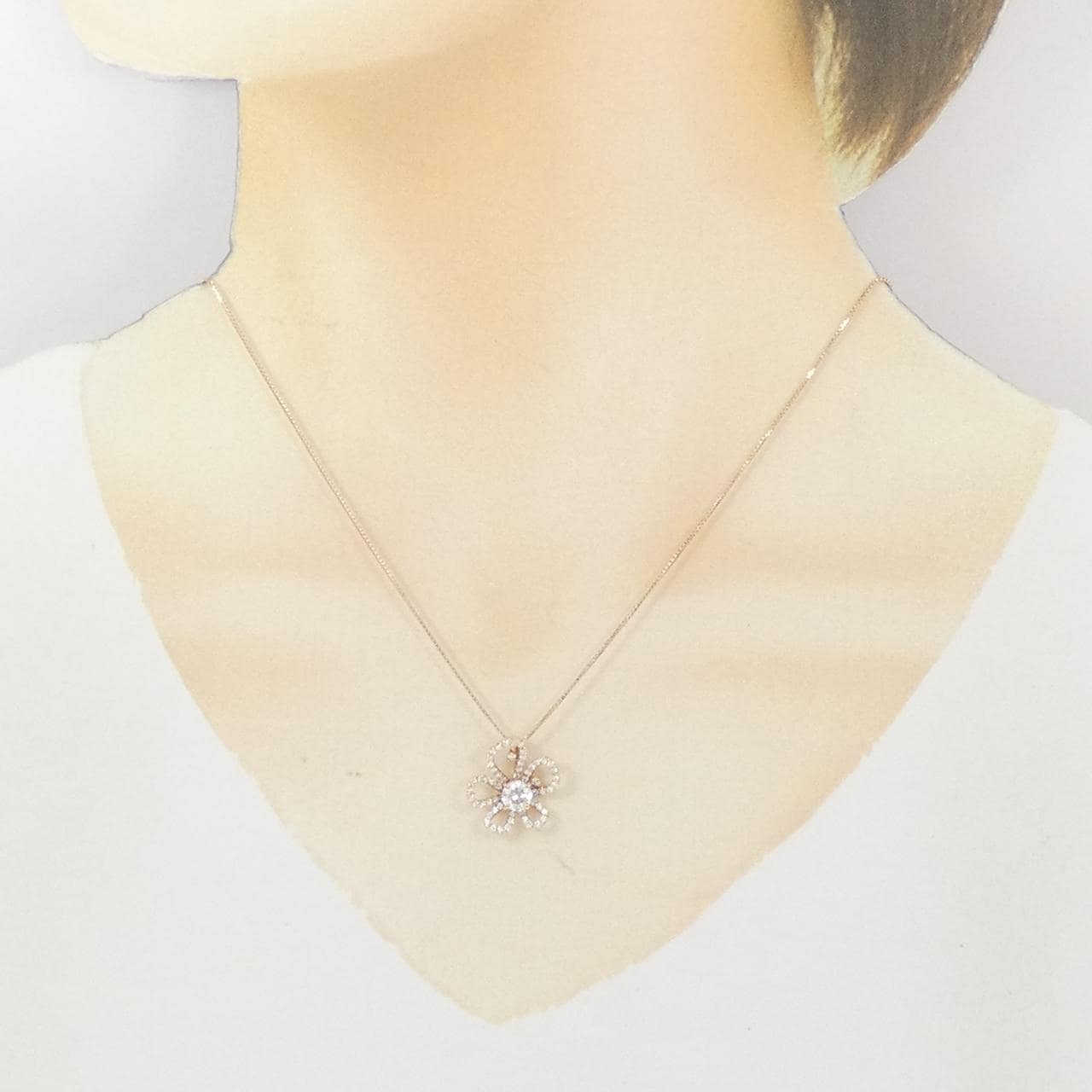 K18PG フラワー ダイヤモンド ネックレス 0.507CT