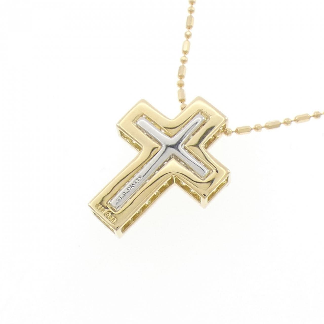 K18YG/K18WG クロス ダイヤモンド ネックレス 0.38CT