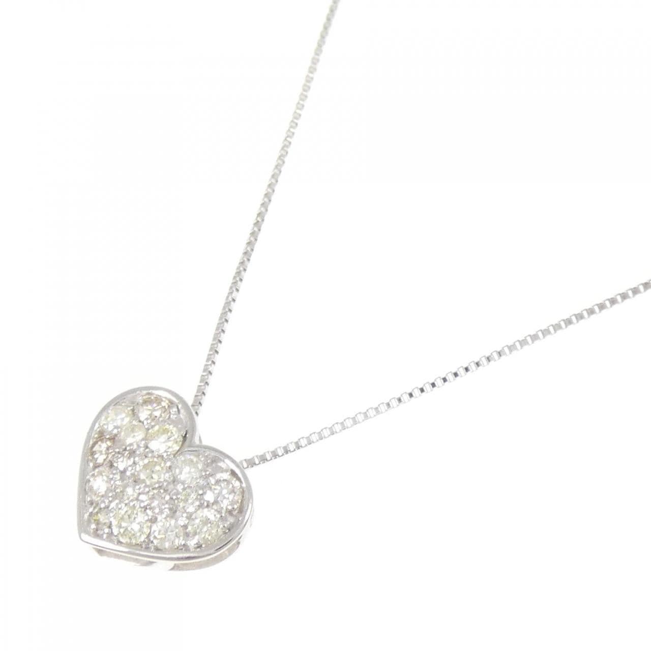 K18WG ハート パヴェ ダイヤモンド ネックレス 0.30CT