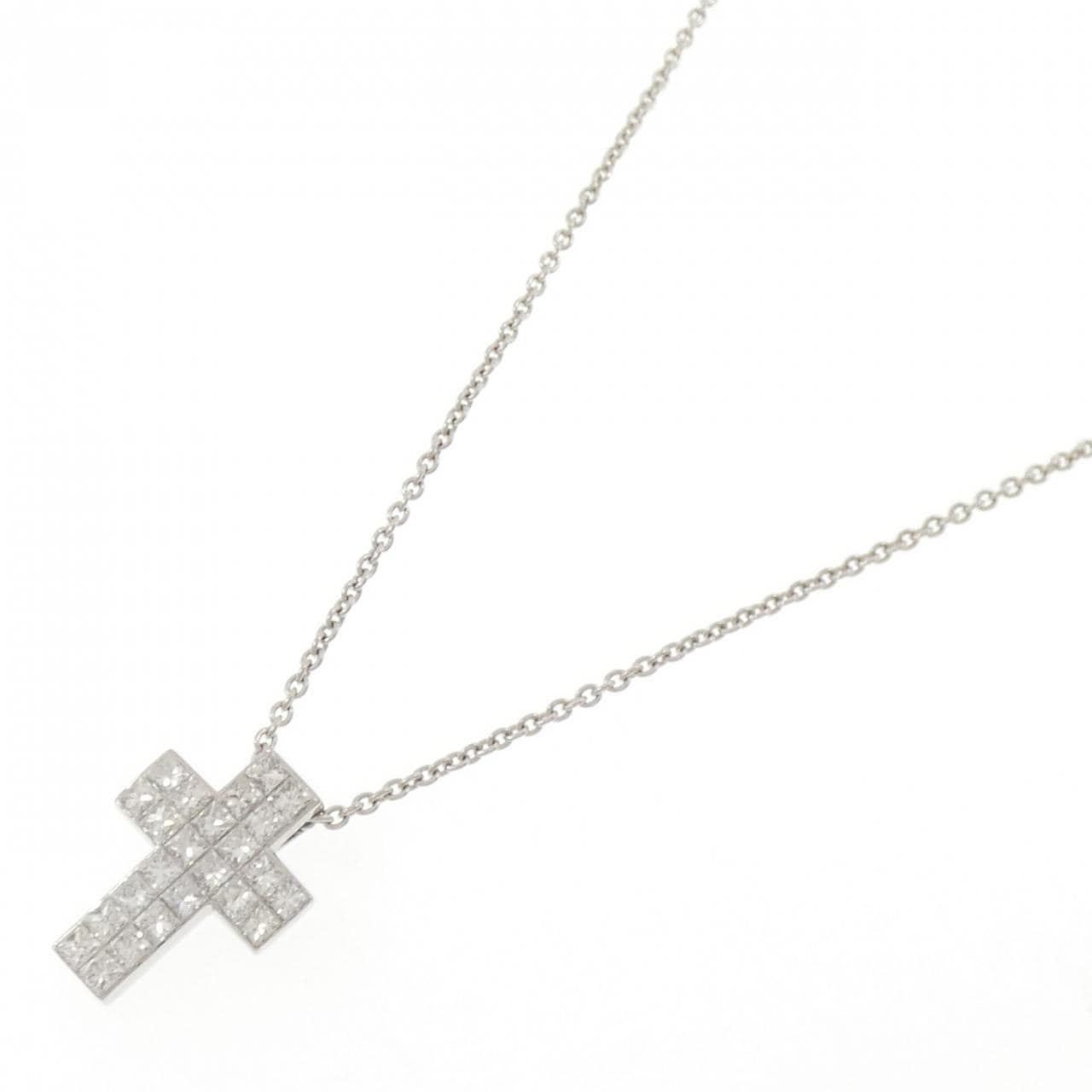 K18WG クロス ダイヤモンド ネックレス 1.14CT