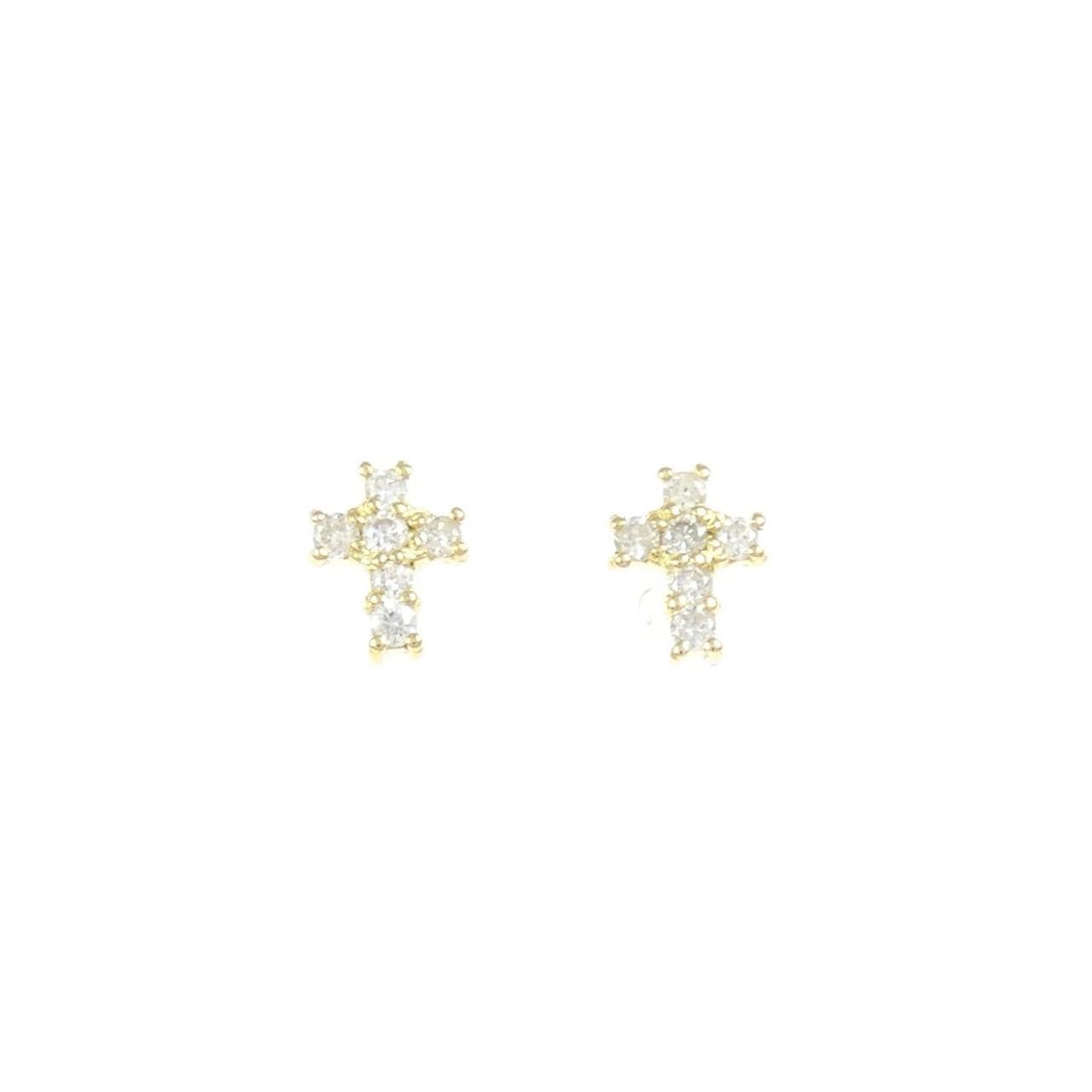 K18YG クロス ダイヤモンド ピアス 0.12CT