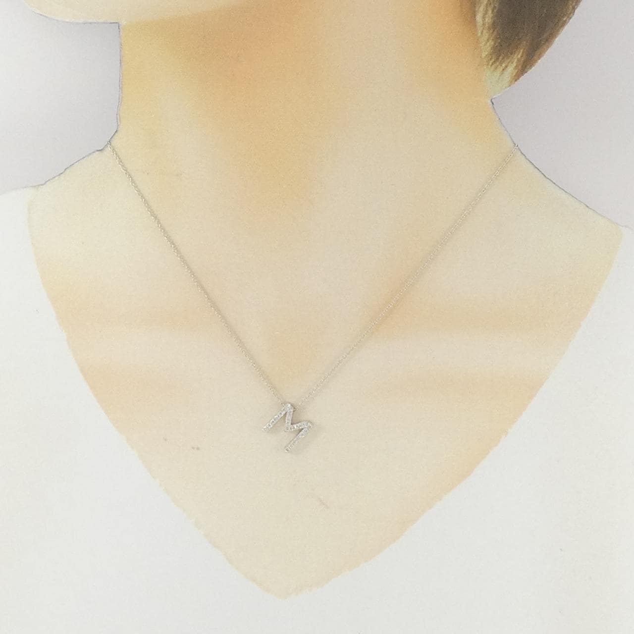 K18WG イニシャルM ダイヤモンド ネックレス 0.21CT