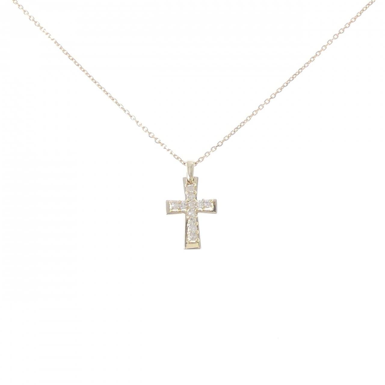 K10YG クロス ダイヤモンド ネックレス 0.12CT
