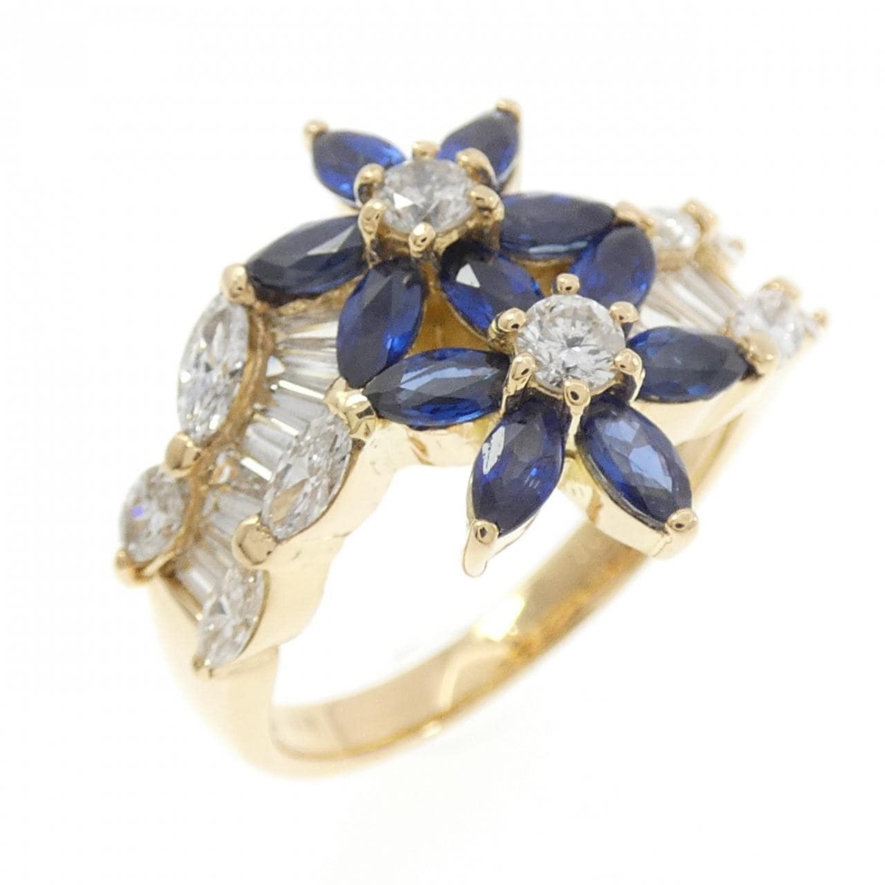 K18YG フラワー サファイヤ リング 1.21CT