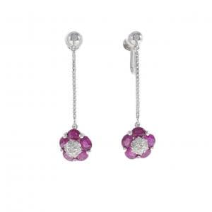 K14WG フラワー ルビー イヤリング 2.30CT