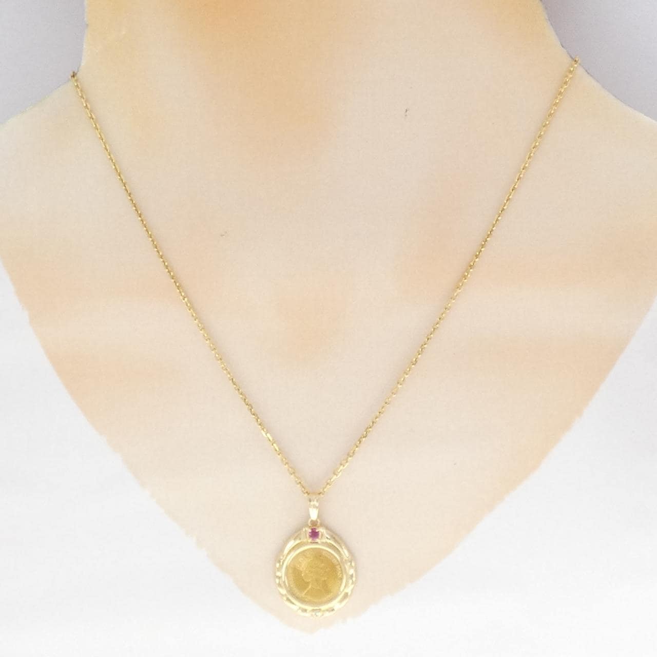 K18YG(枠) ルビー コイン ネックレス