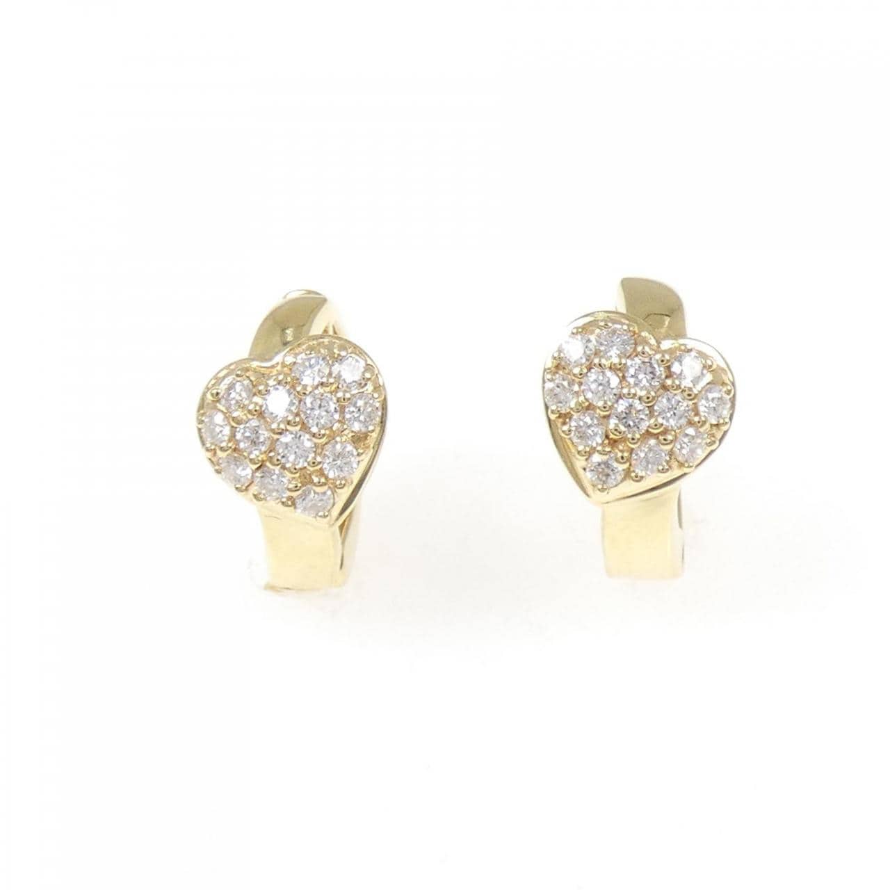 K18YG ハート パヴェ ダイヤモンド イヤリング 0.30CT