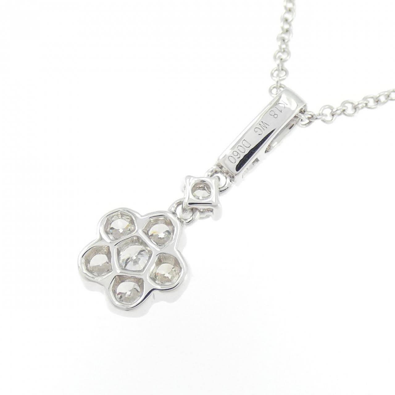 K18WG フラワー ダイヤモンド ネックレス 0.60CT