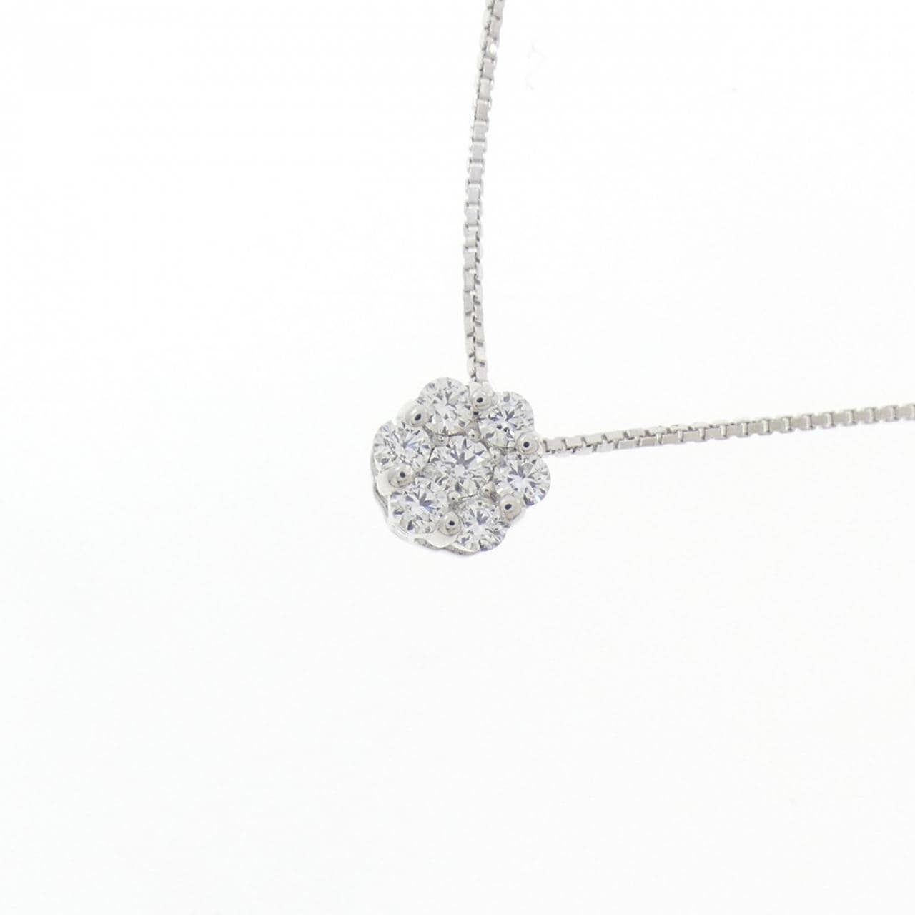 K10WG フラワー ダイヤモンド ネックレス 0.10CT