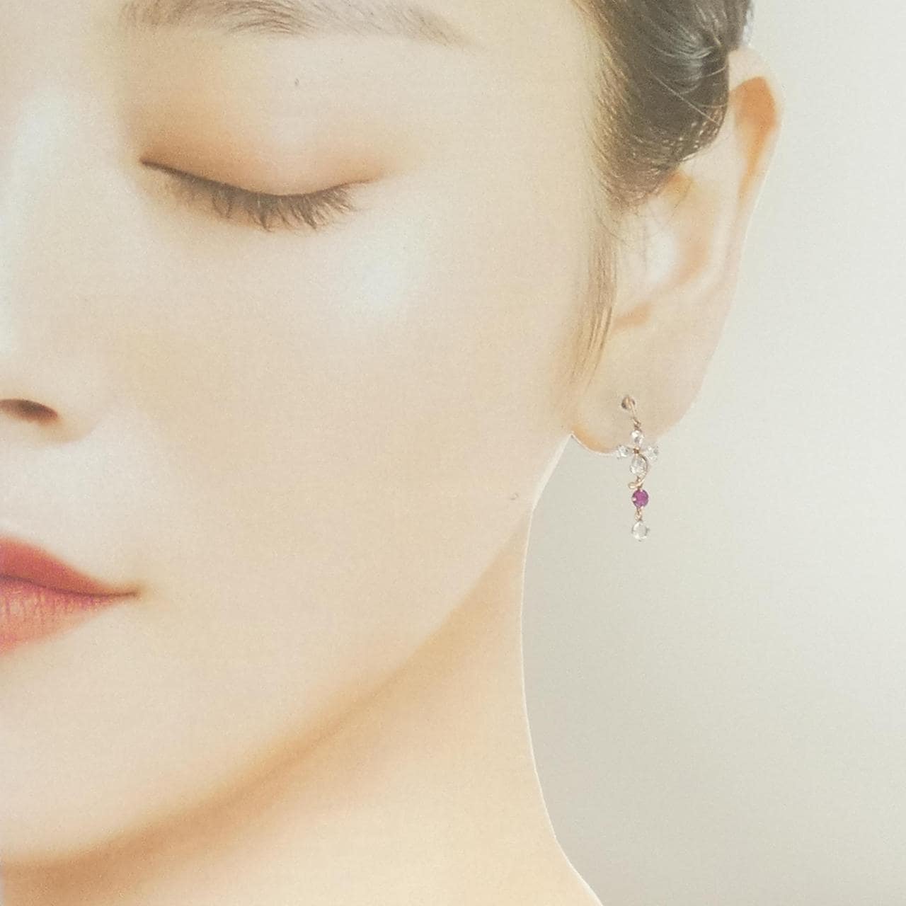 K14PG フラワー カラーストーン ピアス